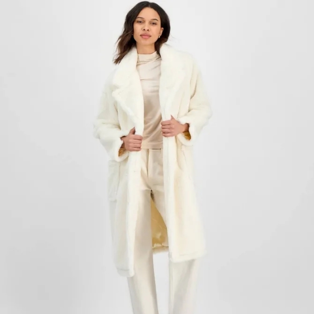 Joujou White Faux Fur Coat Duster